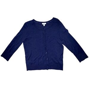 Susina Navy Blue Button Front Cardigan LP Petite 3/4 Sleeve Viscose Blend